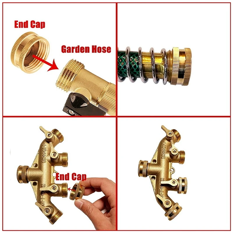 ABUL-Garden Hose Female End Cap, Brass Spigot Cap With Extra 12 Washers, 3/4 Inch, 4-Pack