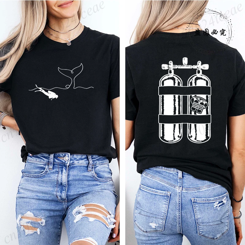 Scuba Diving Printed T-Shirt for Women,Graphic Tee Shirts, Summer Short Sleeve O Neck Y2k Tops, Female Fashion T-Shirts Clothing