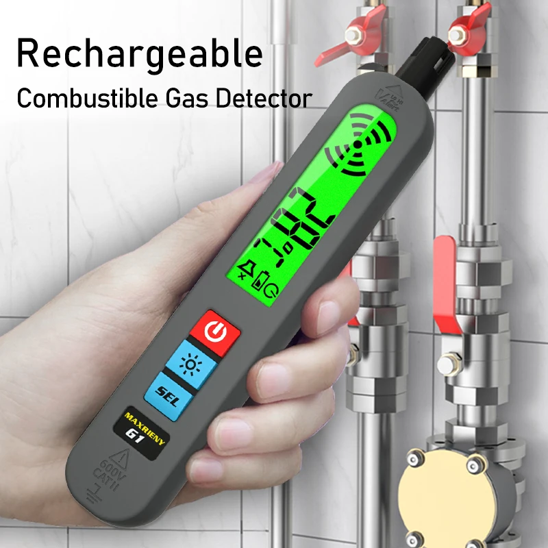 Maxrieny-portátil Detector de Vazamento de Gás Natural Combustível Recarga Alarme de Vibração de Som Display Lcd Metano Testador de Álcool g1