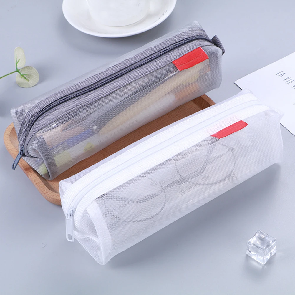 

3pcs Transparent Pencil Bags Large Capacity Stationery Organizer Pen Storage Bag Portable Mesh Structure Zipper Closure For