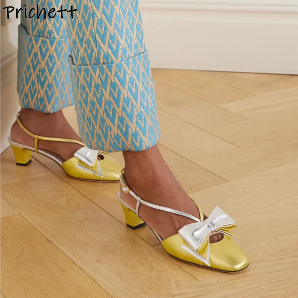 

Butterfly Knot Hollow Sandals Patchwork Chunky Heels Back Buckle Strap Women's Elegant Shoes Summer Fashion Vocation Shoes