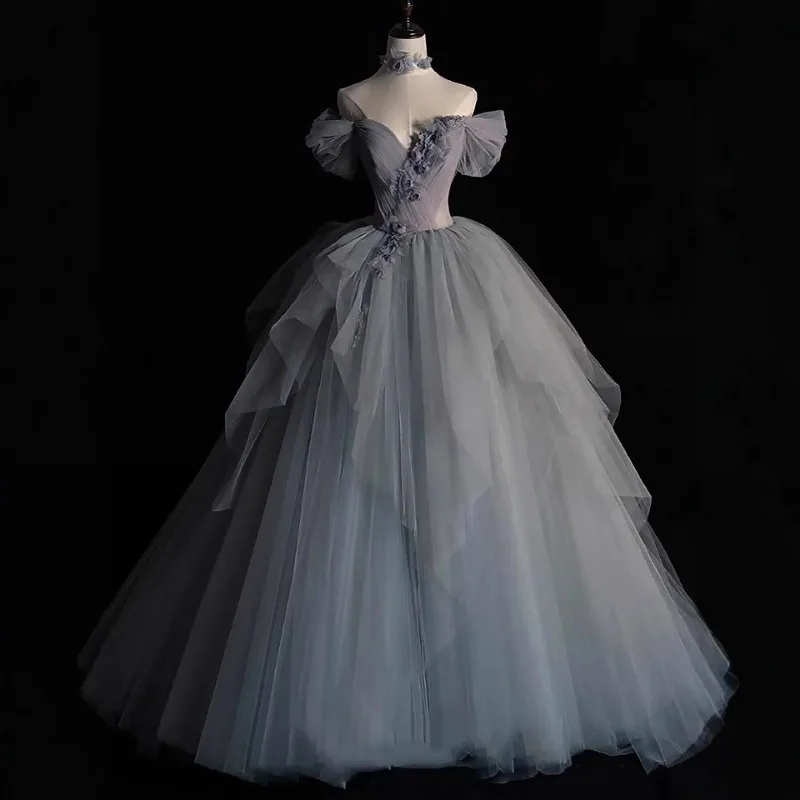 Elegant One Shoulder Evening Dress for Women 2026 Texture Host Adult Ceremony Pongsa French Banquet Princess Dress Strap