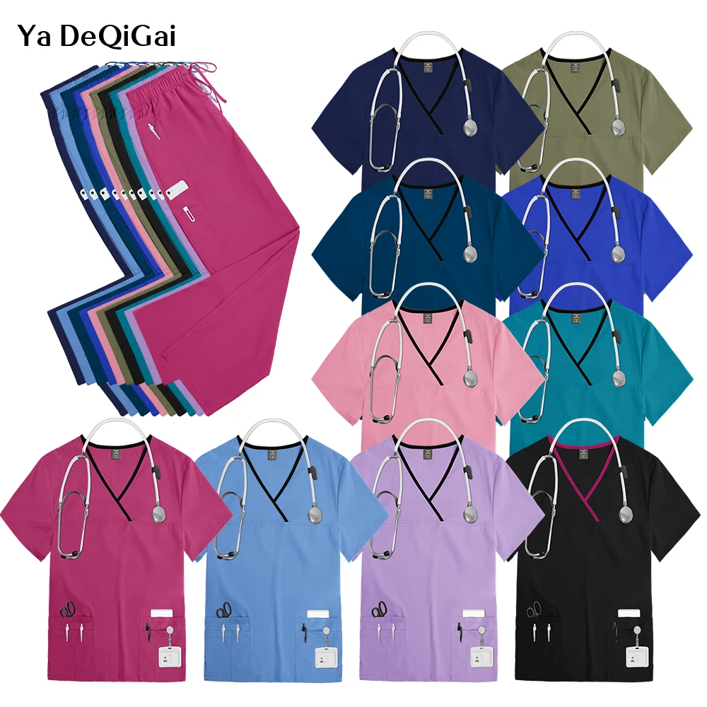 

High Quality Medical Nursing Scrubs Set Men Women’s Clinical Workwear Surgical Top+pants Beauty Lab Dental Clinic Nurse Uniforms