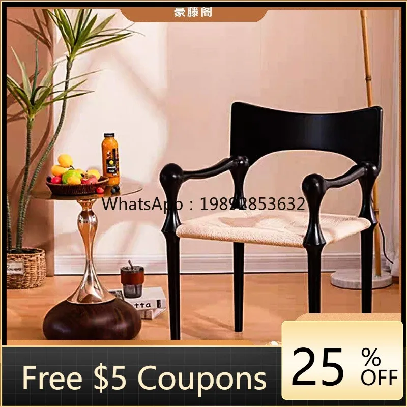 

LYY Solid Wood Rattan Dining Chair Leisure Chair Vintage Style Homestay Home Use Backrest Indoor Hemp Rope RattanNatural