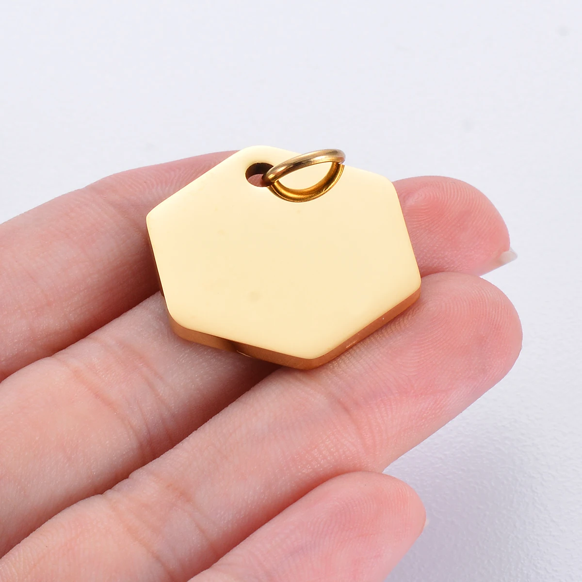 20Pcs/lot Wholesale Hexagon Mirror Polish Stainless Steel Blank Tags Pendant DIY Making for Necklace Keychain Jewelry Accessory