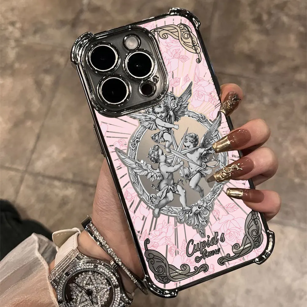 さまざまな年齢のレトロなキューピッドメッキケース,落下防止アーマーカバー,耐衝撃性,Galaxy s24 s23 s22 s21 s20 fe note20 plus ultra lite