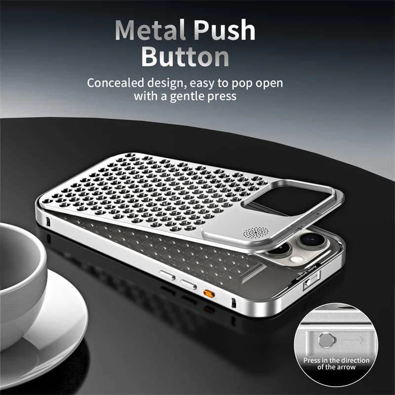Metall-Aluminium-Hohl-Kühl-Handyhülle für iPhone 14 13 12 16 Pro Max 15 16 Plus, Aromatherapie-Diffusor, abnehmbare hintere Abdeckung