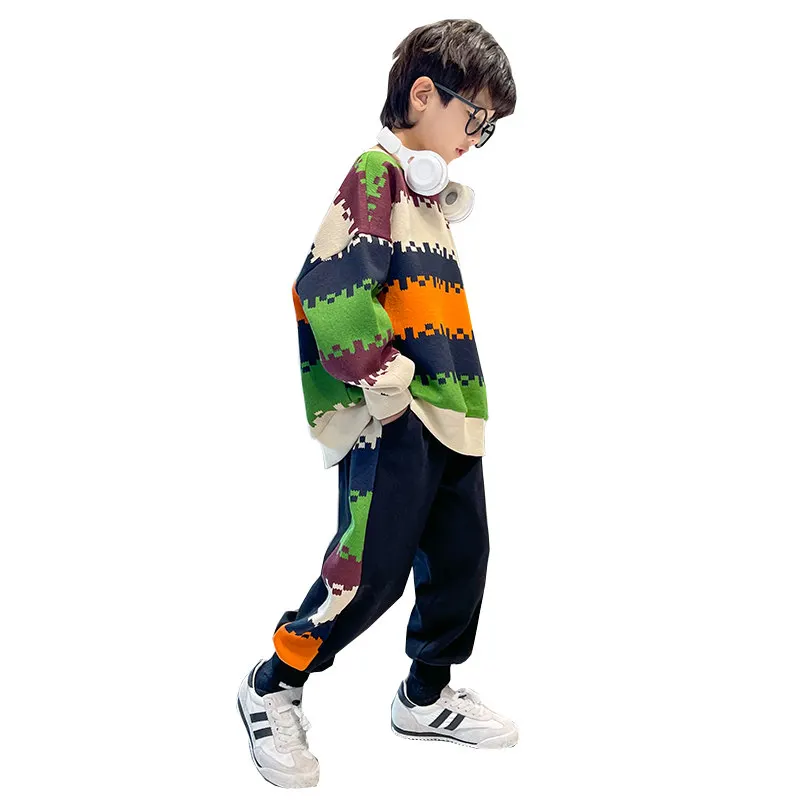 Luxury Boys Sport Clothing Sets New Fashion Print Sweatshirt Top + Pants Two Pieces Cotton High Quality 2PC Outfits for Children