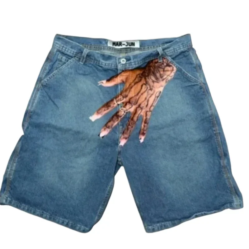 

Новые мужские джинсовые шорты в стиле ретро в стиле хип-хоп, синие мешковатые мужские джинсовые шорты Y2K, готические спортивные штаны в стиле Харадзюку, баскетбольные шорты, длинные брюки