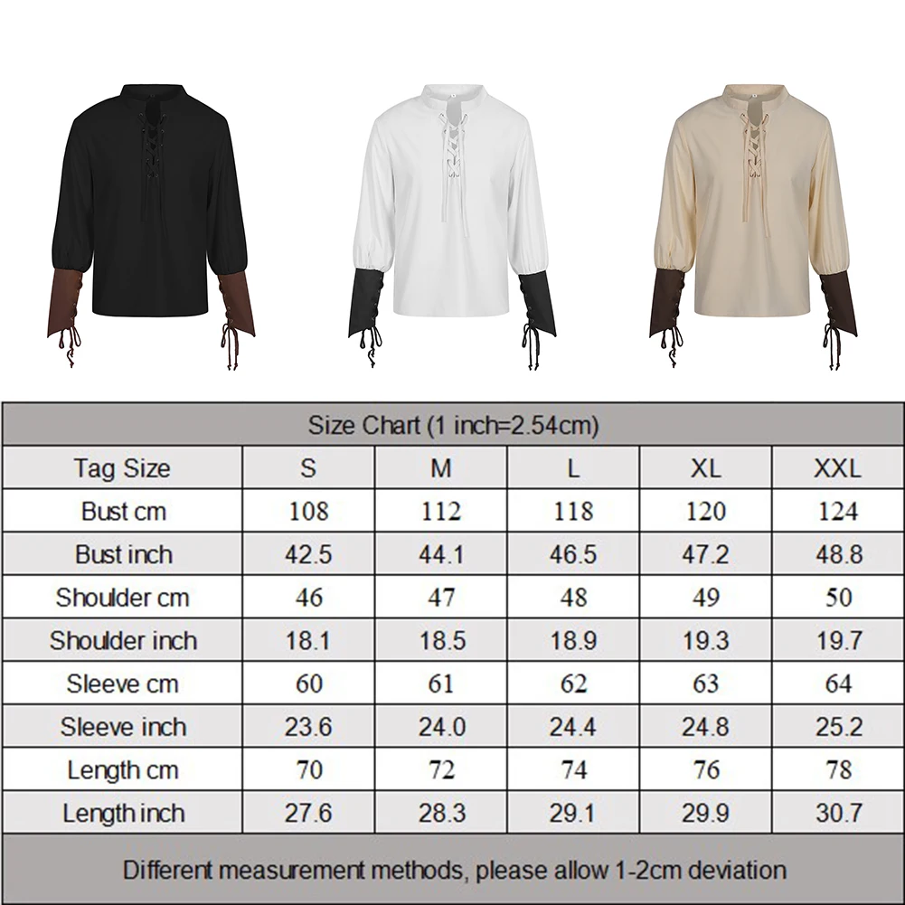 For Halloween For Holiday Medieval Shirts For Men Medieval Tops For Halloween For Daily Wear Beige Casual Style