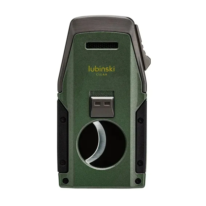 LUBINSKI Premium Turbo Dual Flame Jet Windproof Refillable Butane Lighter W Metal Punch Cigar Cutter Holder Cigar Accessories