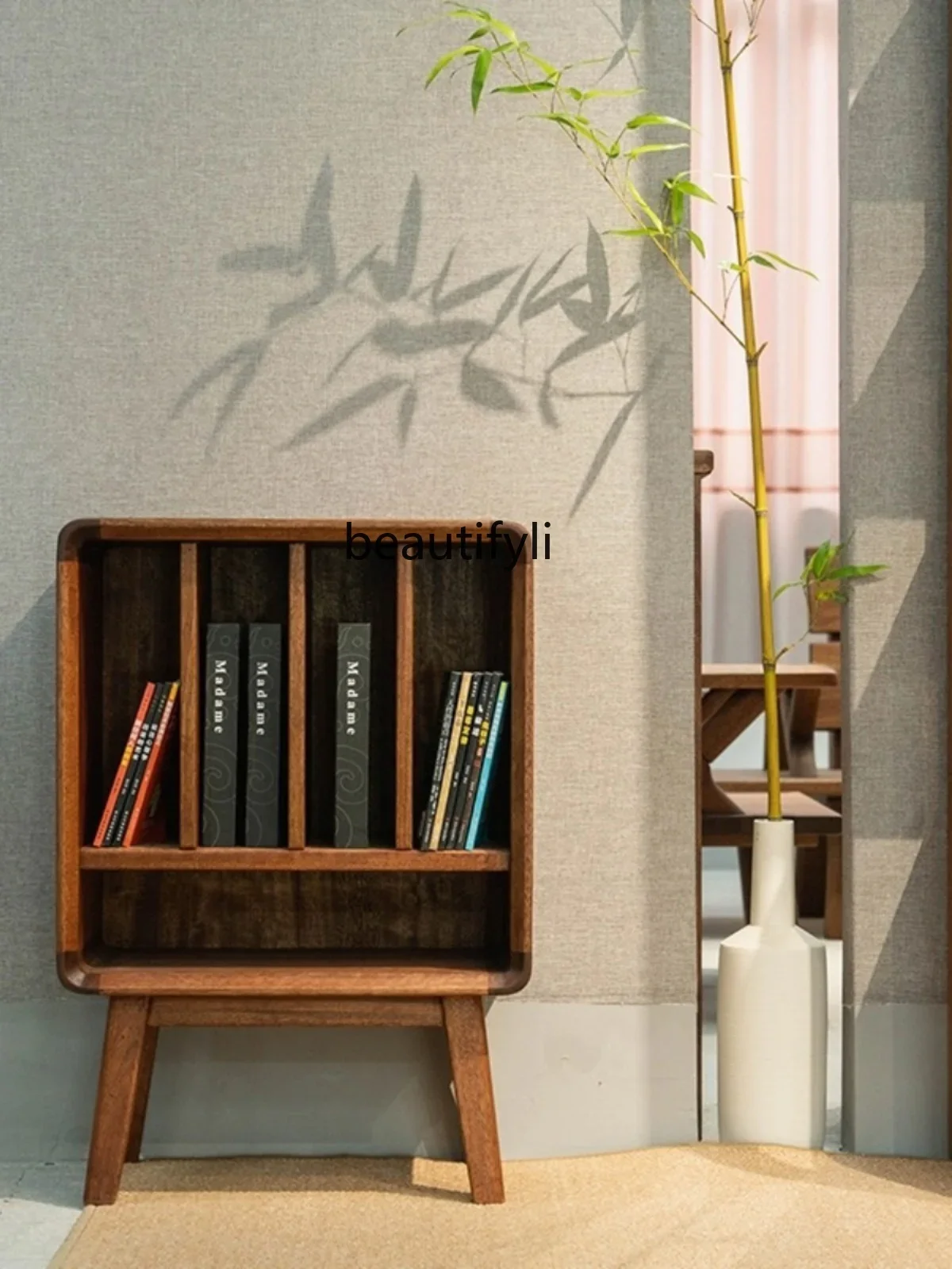 Walnut Bookcase Nordic Solid Wood Books and Newspapers Locker Living Room Locker Side Cabinet Study Storage Cabinet