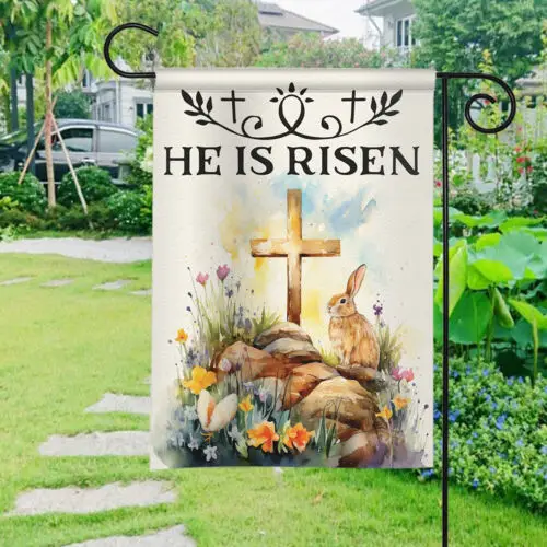 He Is Risen Flag Faith Jesus Flag Christian Easter Flag Jesus Cross Bunny Flag ZZU WWL IIC