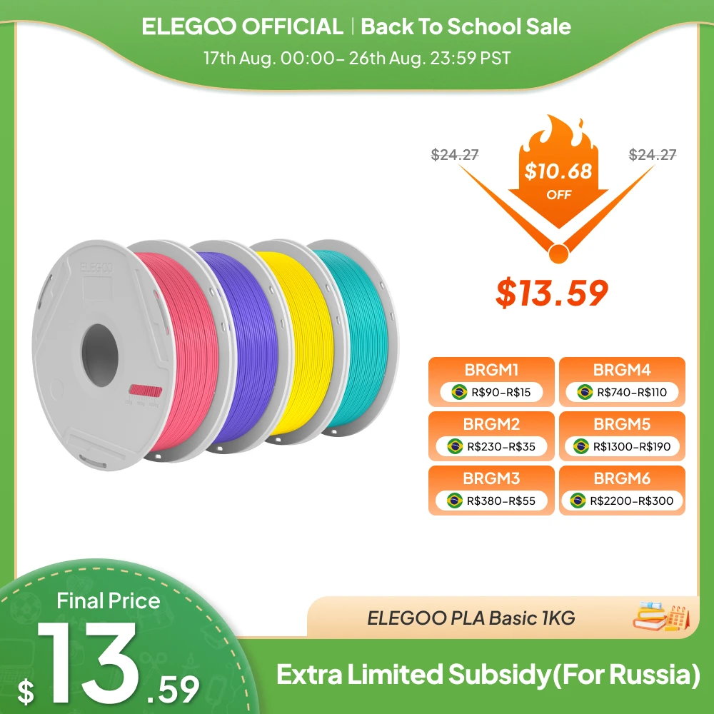 Filamento PLA Básico ELEGOO para Refil 1.75mm Preto 1KG, Filamento para Impressora 3D Sem Bobina, PLA para Refil em Bobina Reutilizável