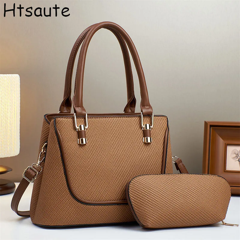 

2pcs Women Handbag Set PU Leather Totes Fashion Brand Designer Luxury Shopping Bags One-shoulder Handbag Tote Bag For Women