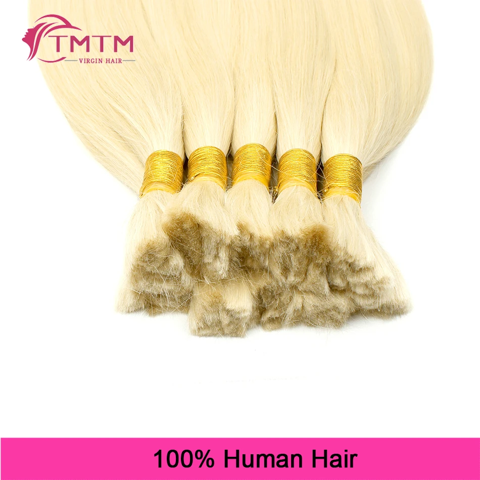 Extensiones de cabello humano rubio platino a granel para trenzado sin trama, 100% cabello humano a granel, 100G Remy, mechones rectos a granel de 16 a 28 pulgadas