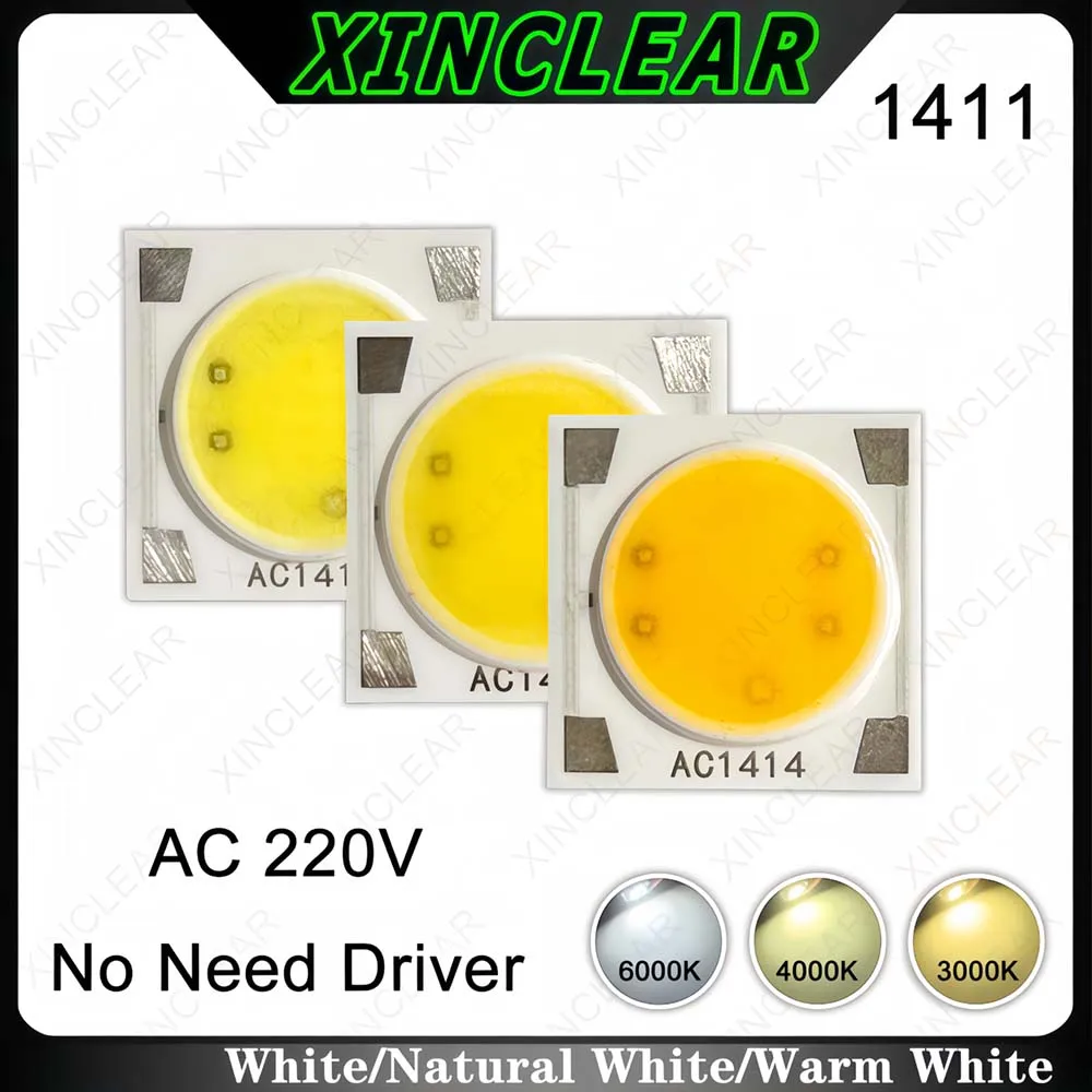10PCS AC 220V NO Need Driver LED Chips Warm Natural White 3000K 4000K 6000K 3W 5W 7W 9W 1311 COB Chip DIY LED Bulb Track Light