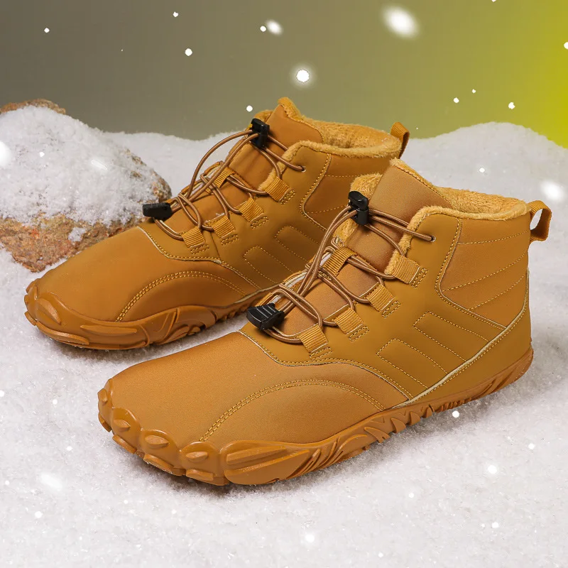 Winter BareFoot Snow Boots Men Fur Big Size 47 Waterproof Ankle Boots Plush Hiking Shoes Outdoor Work Shoes Ladies Snow Boots
