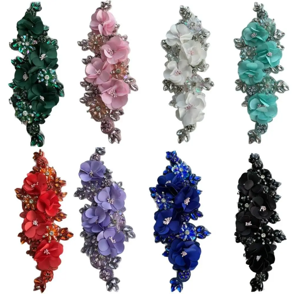 

Rhinestone Beaded Bead Lace Applique 3D Crystal Handsewn Sew-on Rope Embroidery Patch DIY Sparkling Glass Bead Floral Applique