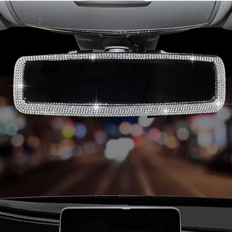 

Shiny rhinestone car rearview mirror, car rearview mirror with crystal diamonds Shiny rhinestone car interior decoration