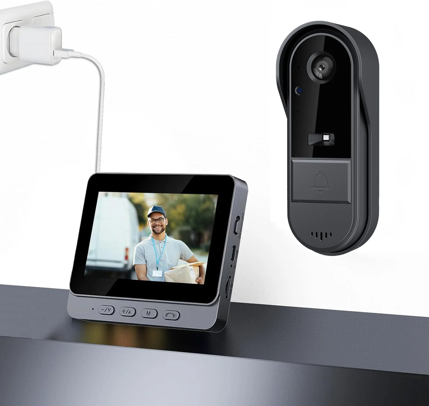 wireless doorbell screen, ring doorbell camera, visual doorbell with 4.3“ screen, two-way intercom, Voice Change, Night vision, rechargeable battery, no need to connect to the Internet, Wall mount, Notification Push, doorbell for home