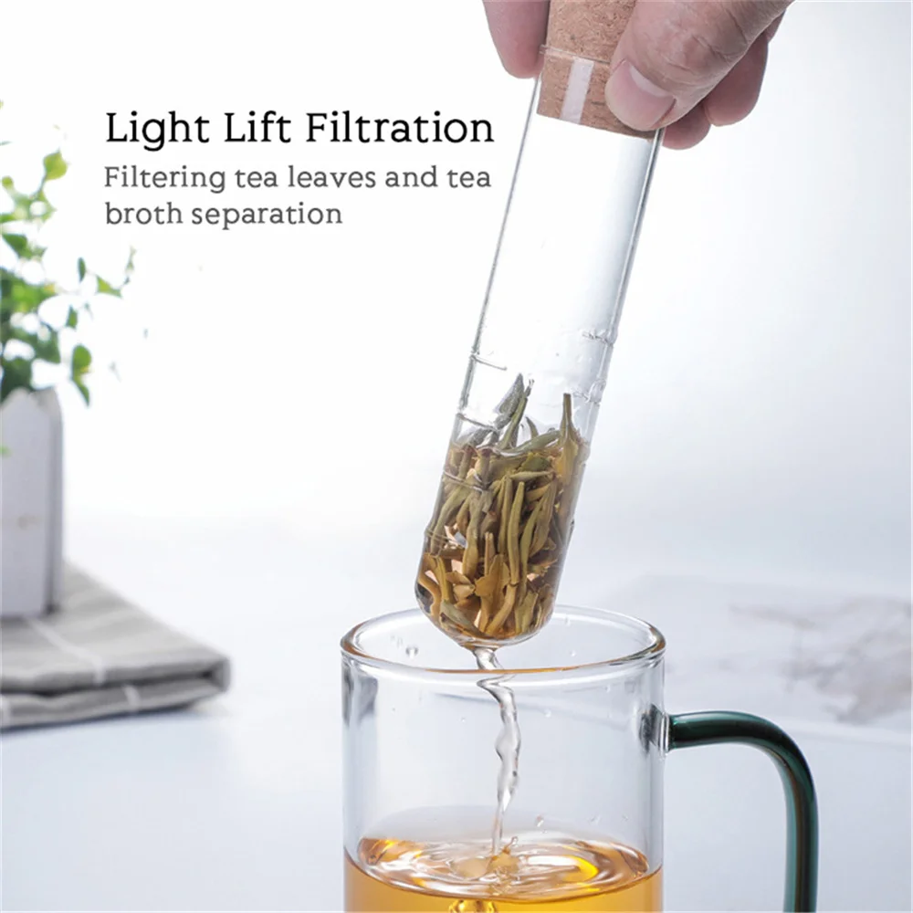 1pc Glass Tea Infuser Tea Set Strainer with Cork Lid Transparent Loose Leaf Steeper Filter with Cork Lid for Tea Cups, Mugs