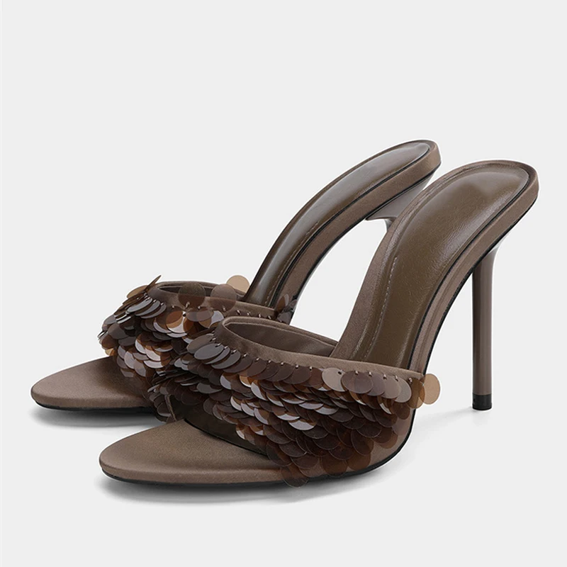 

Liyke Brand Designer High Heels For Women Slippers Fashion Bling Sequined Cloth Summer Party Dress Shoes Ladies Sandalias Mujer