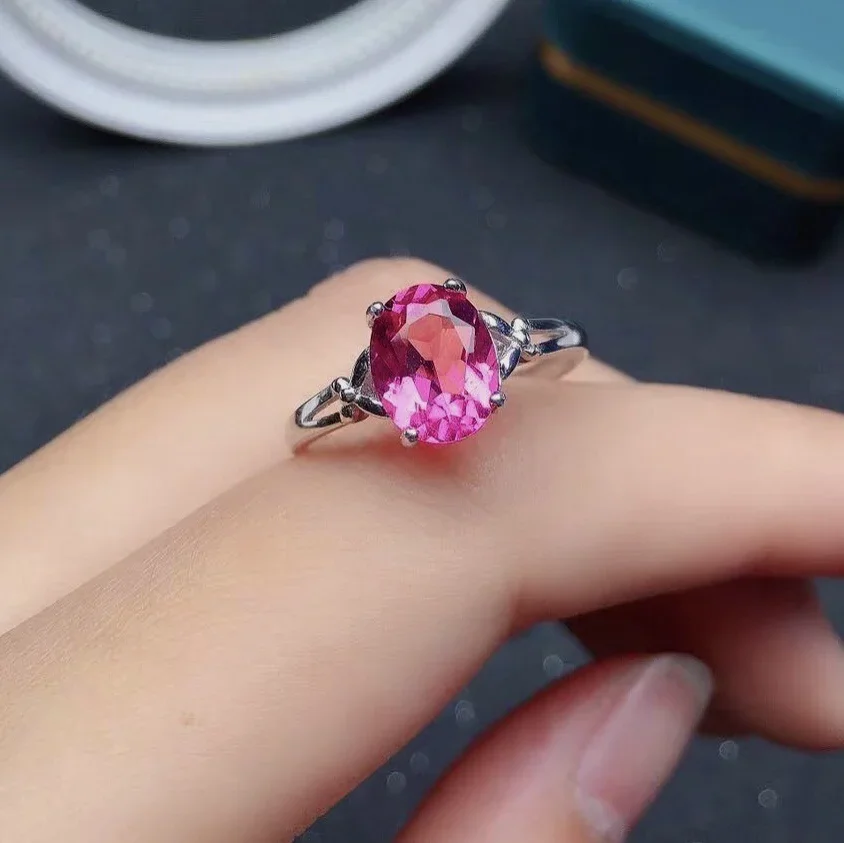Fashion Silver Topaz Ring for Party 2ct 7mm *9 Mm VVS Grade Pink Topaz Silver Ring Solid 925 Silver Topaz Jewelry