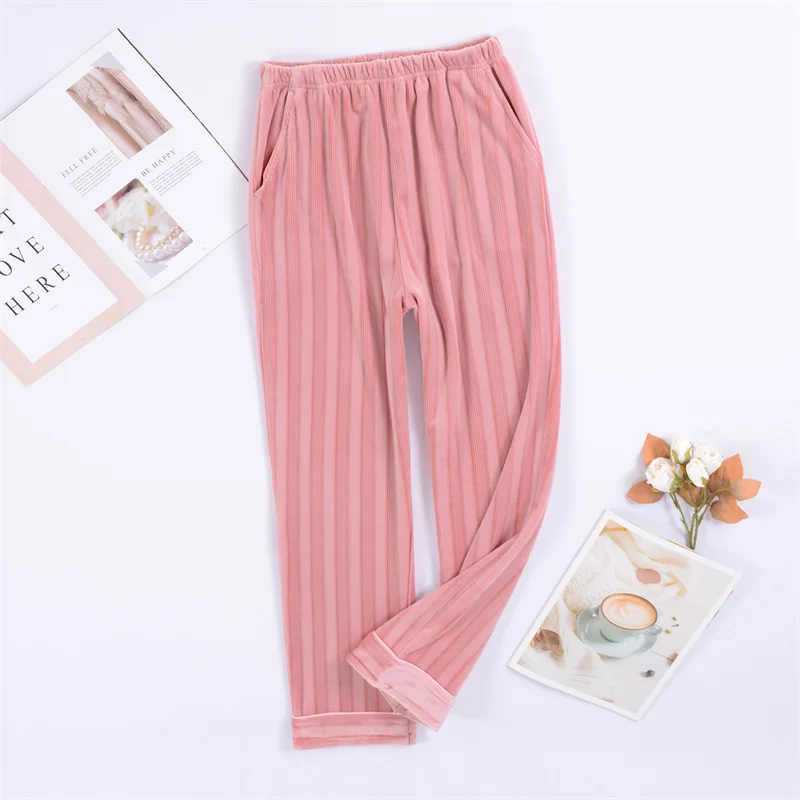 عادية الصوف المخملية منامة بانت للنساء حجم كبير الخريف الشتاء ملابس خاصة السراويل الدافئة ملابس خارجية المنزل السراويل الإناث