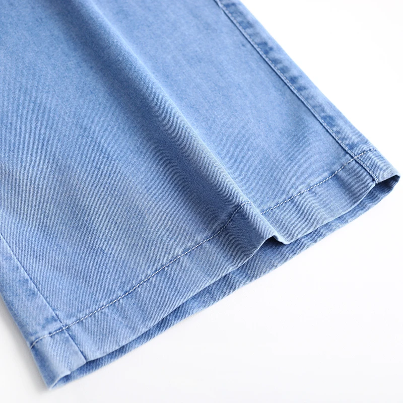 Sommer Dünne Frauen Geeignet gerade Breite Bein Jeans Lose Droop Elastische Taille Denim Lange Hosen Koreanische lyocell Casual Hosen