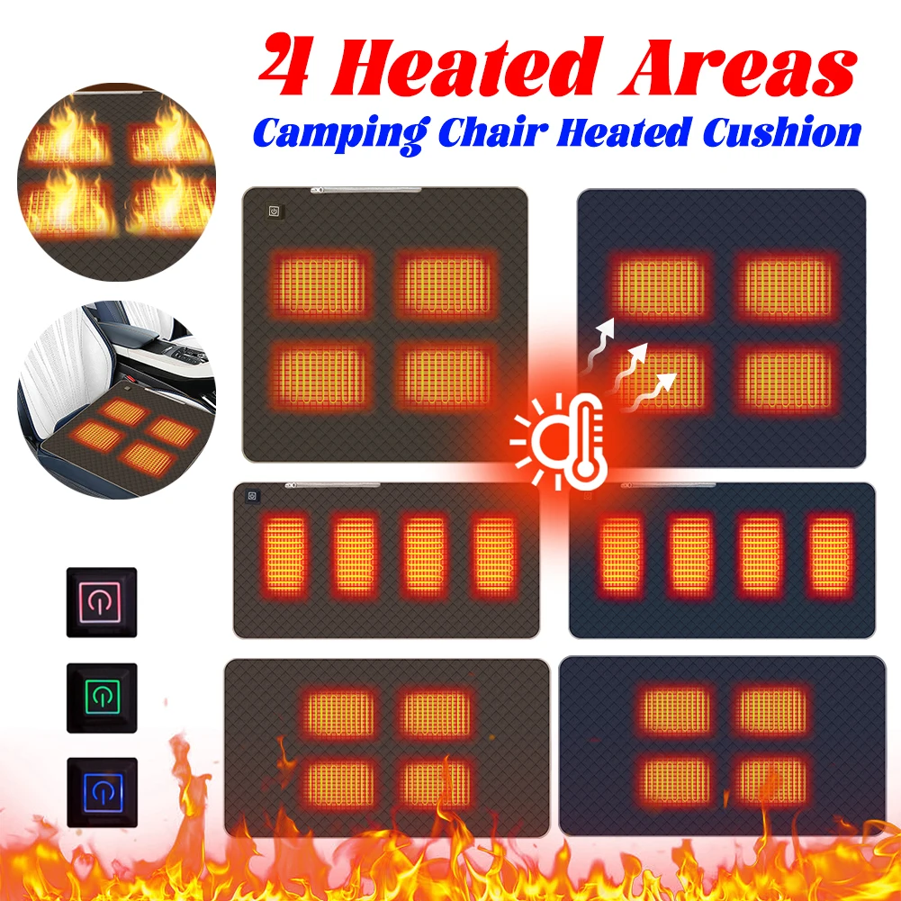 4 مناطق ساخنة كرسي تخييم وسادة ساخنة المحمولة التدفئة حصيرة وسادة 3 درجة حرارة قابلة للتعديل نوع C/USB شحن لفصل الشتاء #1