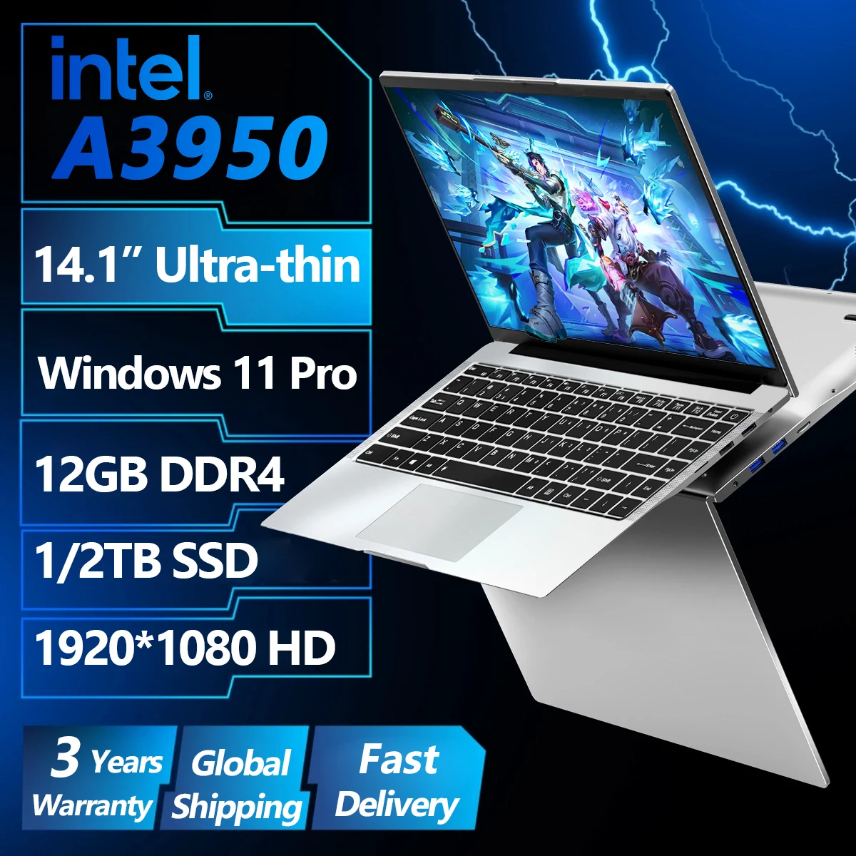 

Тонкий ноутбук 14,1 дюйма Intel Atom x7 A3950 Windows 11 Pro 12 ГБ ОЗУ 512 ГБ 1 ТБ SSD 1920*1080 180 ° Офисный учебный ноутбук Компьютер ПК