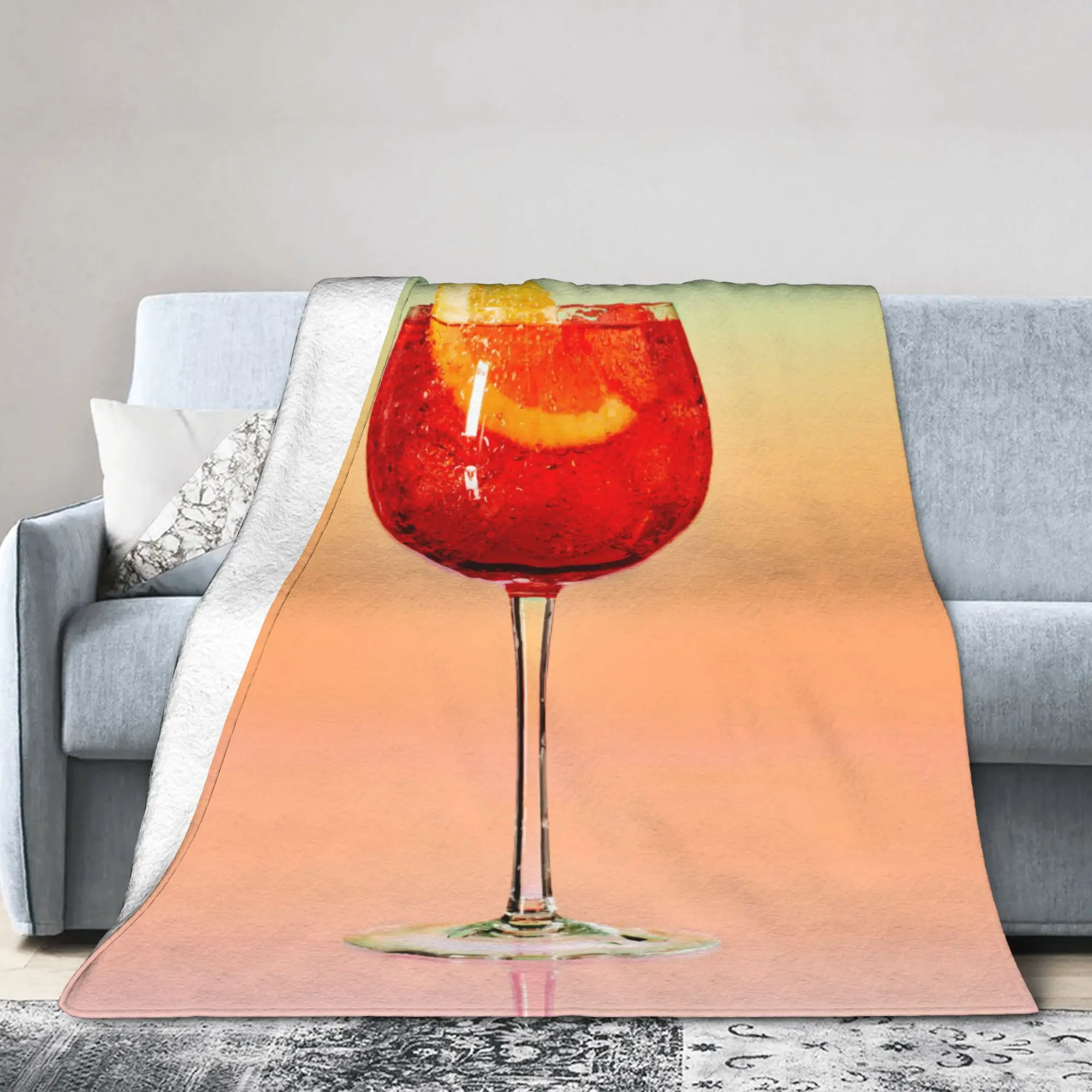 Custom 3D Print Aperols Spritz Print Blankets Breathable Soft Flannel Winter Cocktail Throw Blanket for Sofa Office Bedroom
