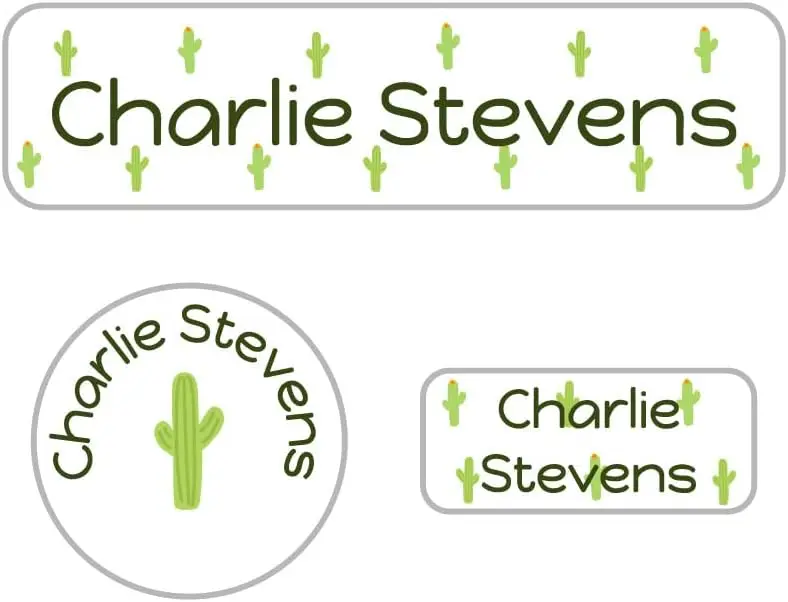 

Custom Name Labels for Kids - 102 Waterproof Stickers for Clothes, Lunch Boxes, School Supplies (Cactus Design)