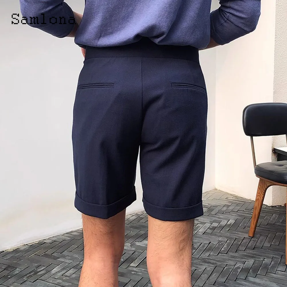 Mens Vintage Crimping Suit Short Pants 2024 European Style Casual Knee-Length Pant Solid Apricot Comfy Diagonal Buckle Up Shorts