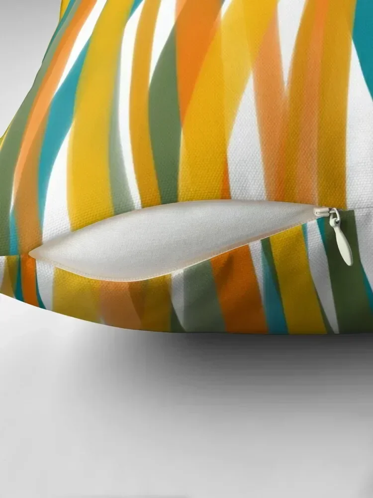 Ribbon Stripe Colourful Minimalist Abstract Pattern in Mustard, Orange,Teal, Green, and White Throw Pillow