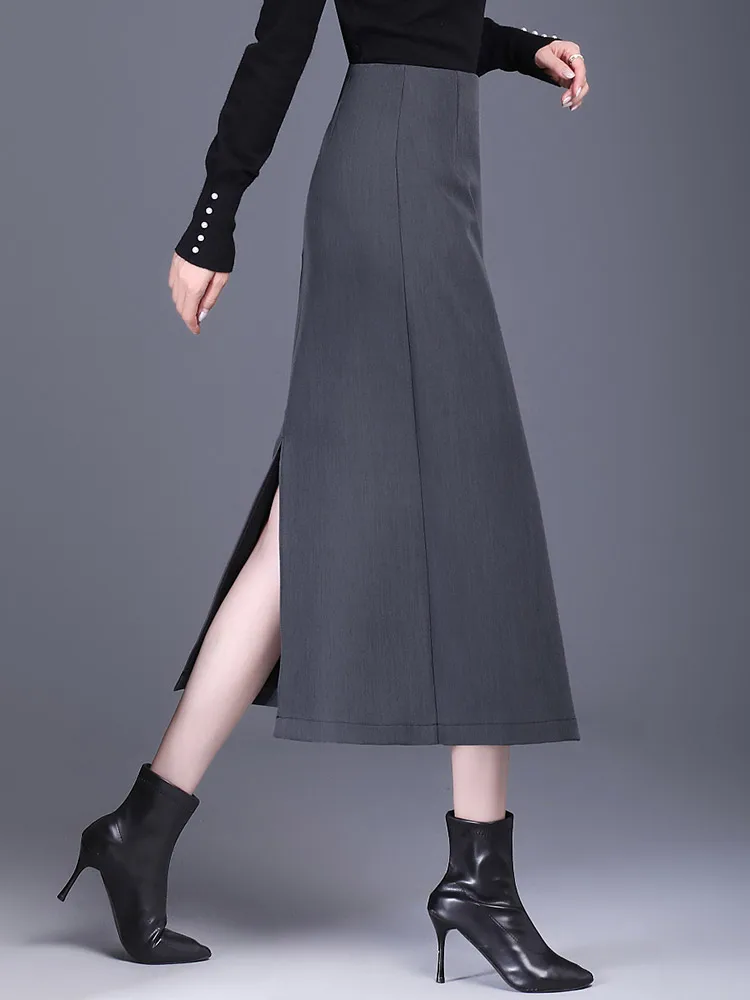 SUCH AS SU Autumn Winter Knitted Asymmetrical Skirt Women Black Gray High Waist Irregular Casual Korean Mid-Long Skirt Female