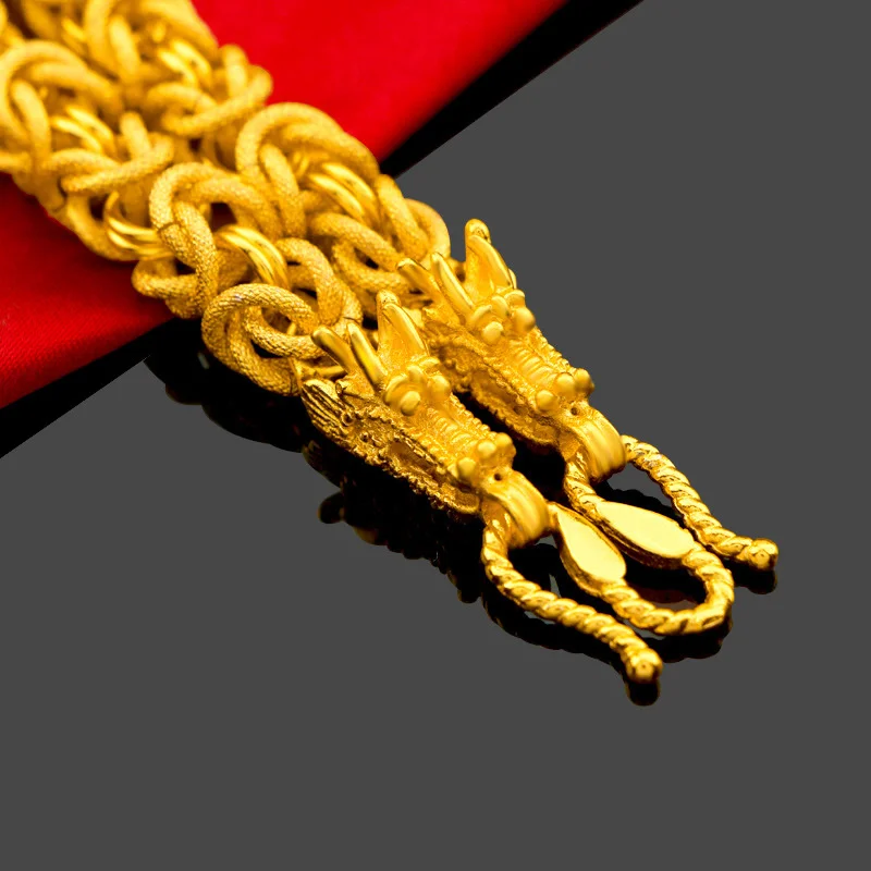 UMQ Plated  Real Gold 999 24k Necklace Dragon Head Rope 18K Length 60cm for Men\'s Neck Chain Wedding Engagement Fine Jewelry