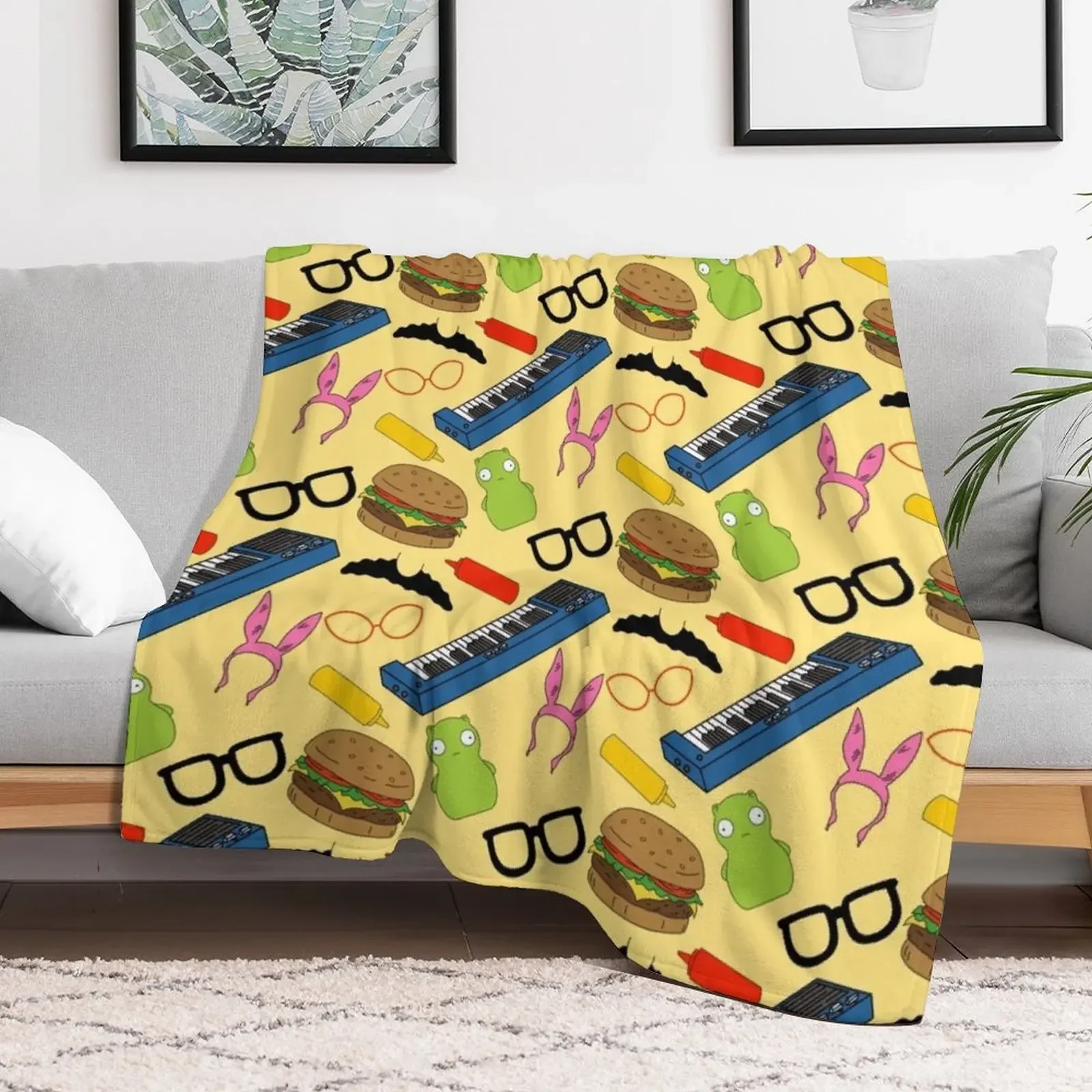 Bobs Burgers Inspired Pattern (Yellow) Throw Blanket Comforter blankets ands Soft Plaid christmas decoration Blankets