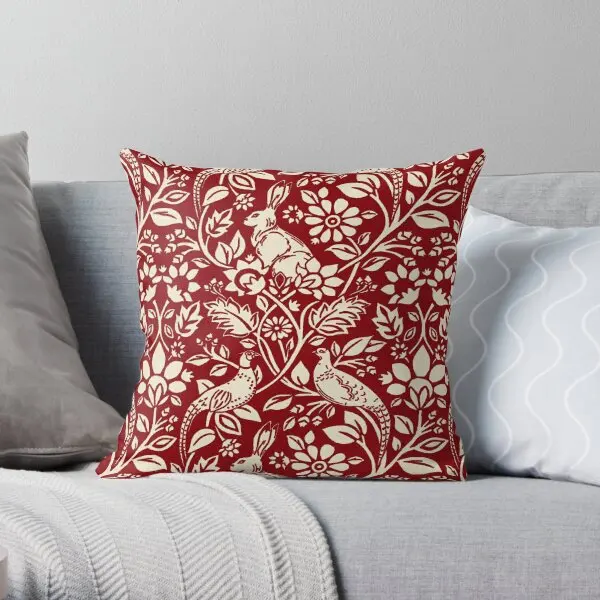 Pheasant And Hare Pattern Deep Red And  Printing Throw Pillow Cover Decorative Comfort Fashion Pillows not include One Side