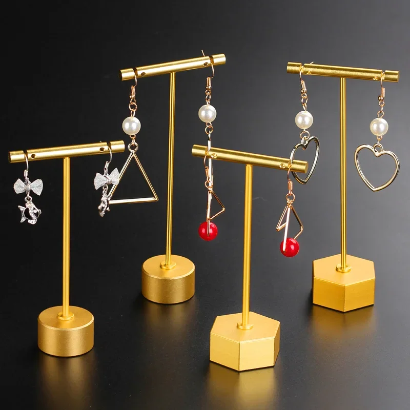 Metal T Shape Round Hexagon Base Earring Storage Rack Black G S Earring Jewelry Organizer Display Ornament Hanger Stand