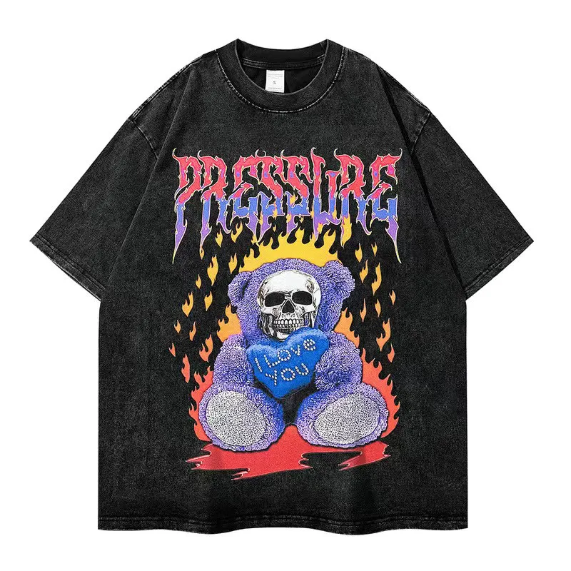 

Футболка оверсайз в американском уличном стиле 2026 – свободная винтажная футболка с эффектом потертости для мужчин и женщин, повседневная уличная одежда