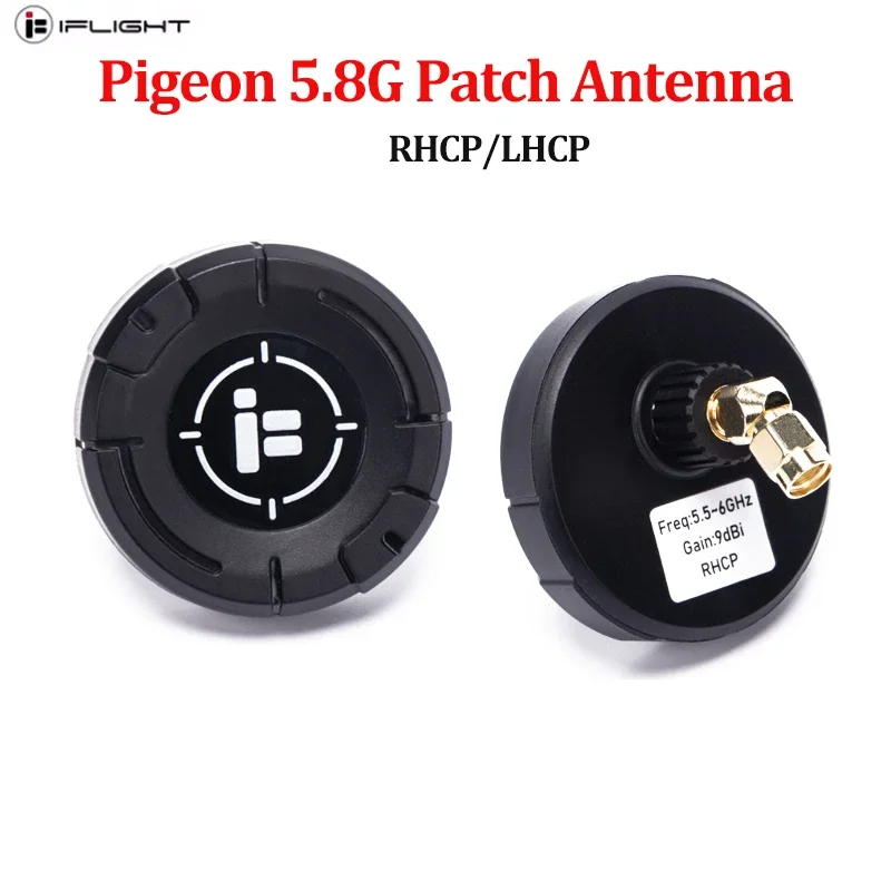 

IFlight Pigeon 5.8G Circular Polarization Directional 9dBi Gain FPV Patch Antenna RP-SMA LHCP RHCP with 2PCS 45 Degree Adapter