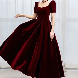 2024 new summer thin burgundy velvet toast dress on the run princess bride large size fat mm evening dress women