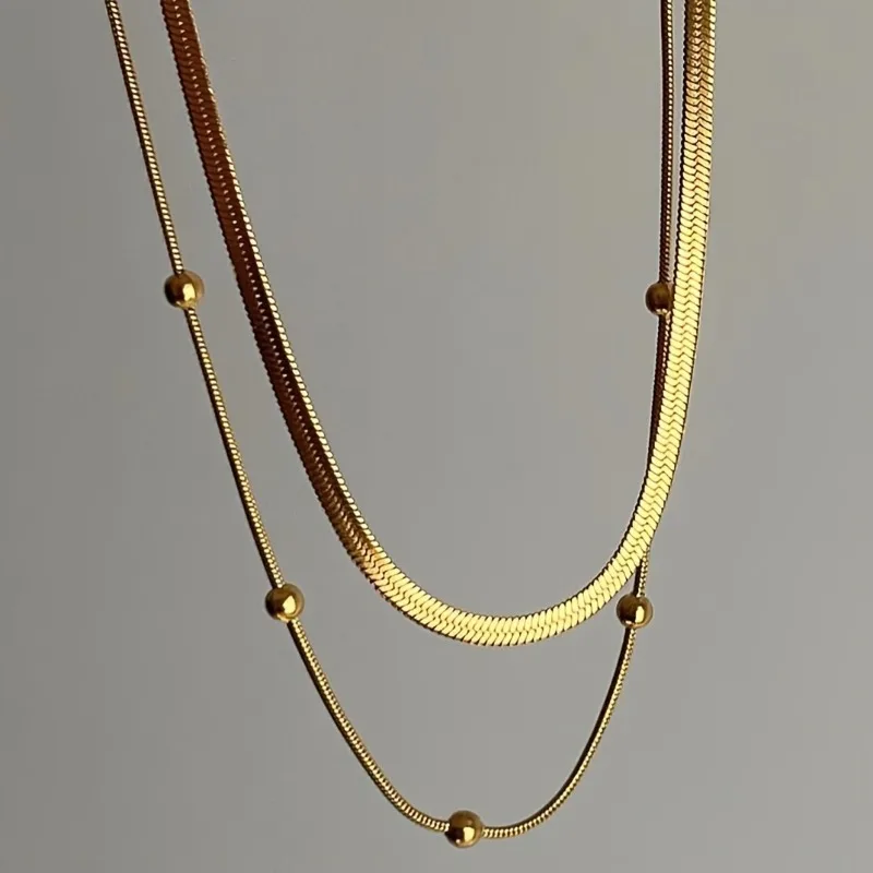 Europe and The United States Personality Round Bead Blade Chain Double Layer Necklace Ladies Fashion Accessories Jewelry