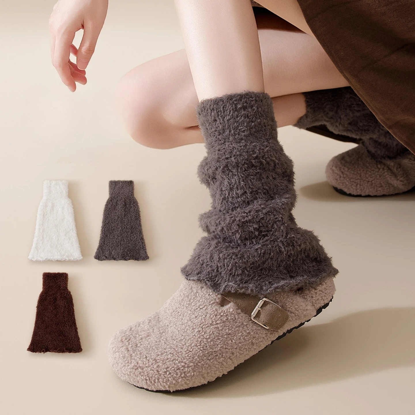 

Autumn and Winter Lace Coral Fleece Socks Cover Thermal High Elastic Stacking Socks Versatile Thick Plush Socks Cover