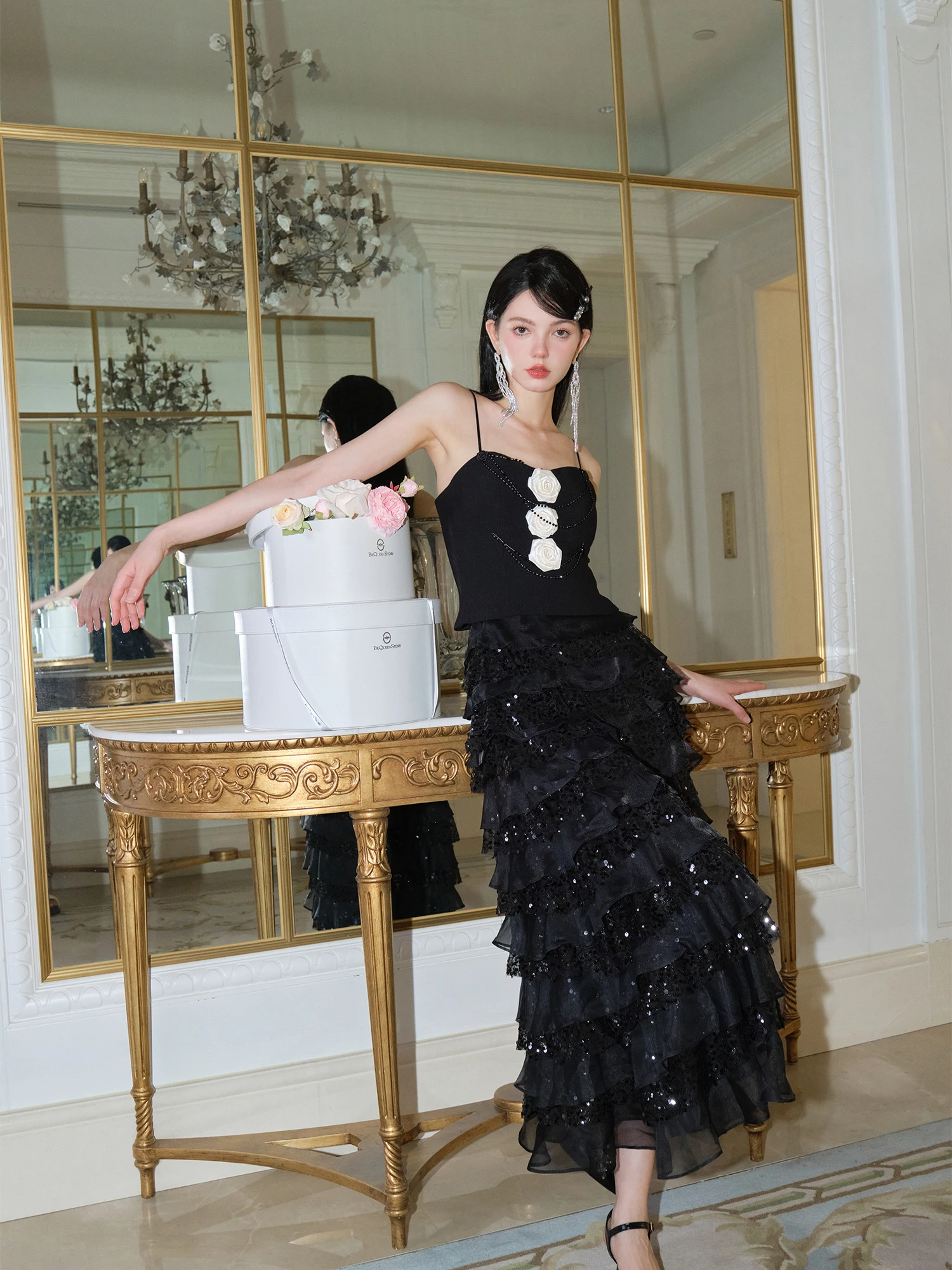 

Женская многослойная юбка-торт с вышивкой бисером и звездами, с завышенной талией, А-силуэт, повседневная, в стиле феи