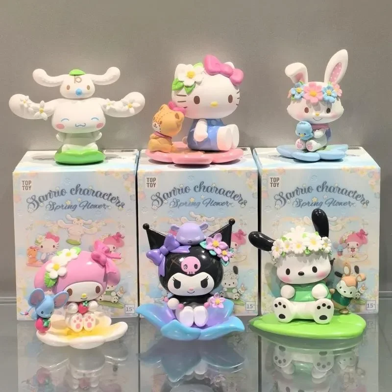 

Sanrio Characters Spring Flower Series Blind Box Cute Anime Doll Mystery Box Pachacco Kuromi Action Figure Surprise Bag Gift Toy