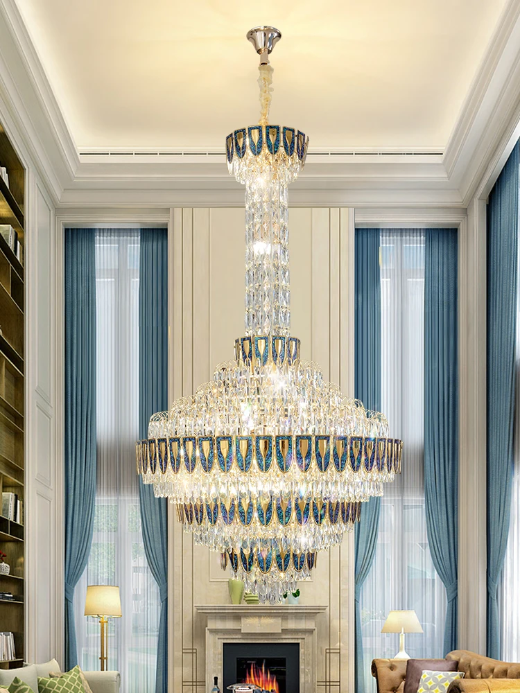 Lobby Crystal Large Chandelier, Iluminação LED, Decoração profissional, Custom, Big Hotel Project