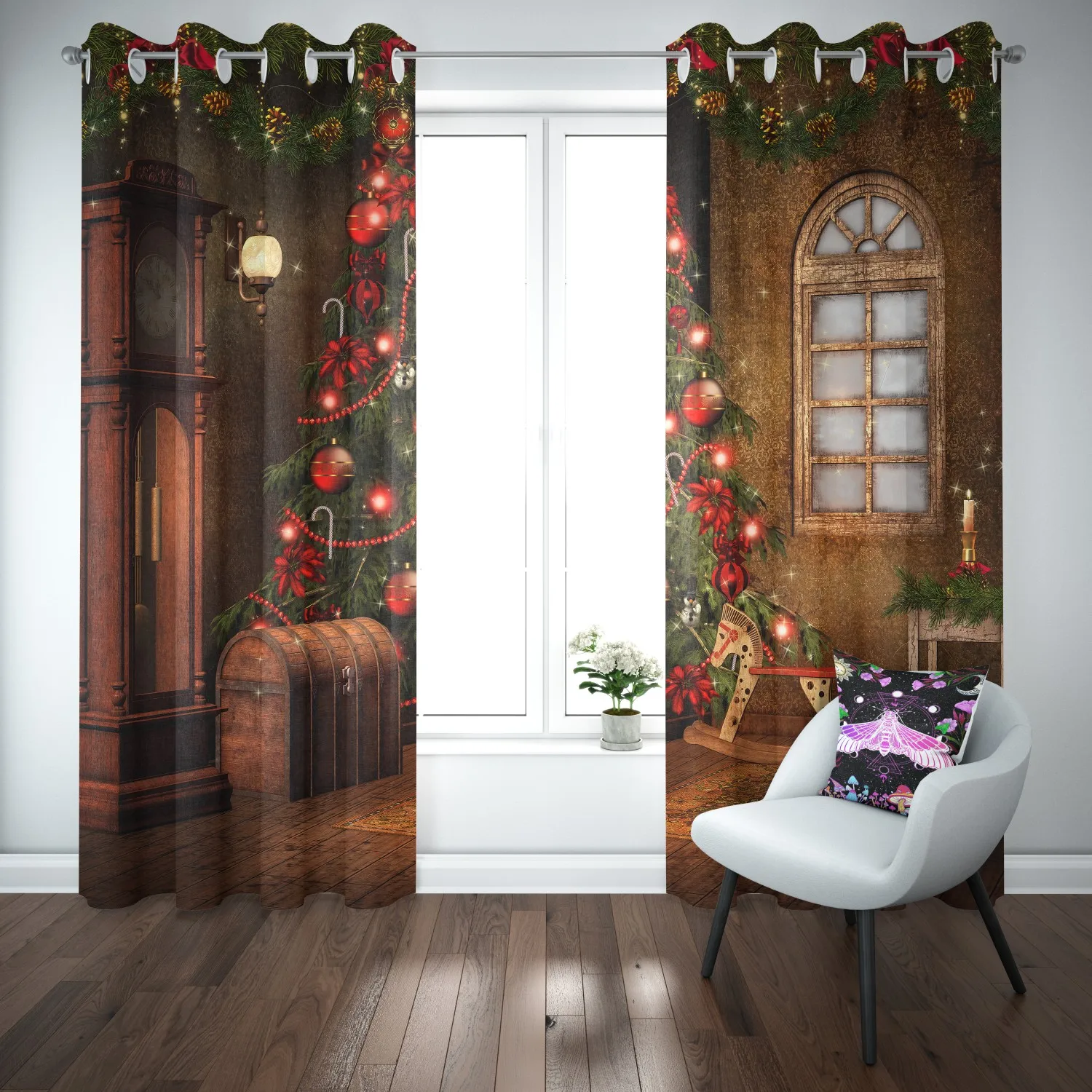 Christmas Curtains for Living Room Thin Curtains for Bedroom Snowflake Print Blackout Curtain Grommet Top Home Decor 2panels